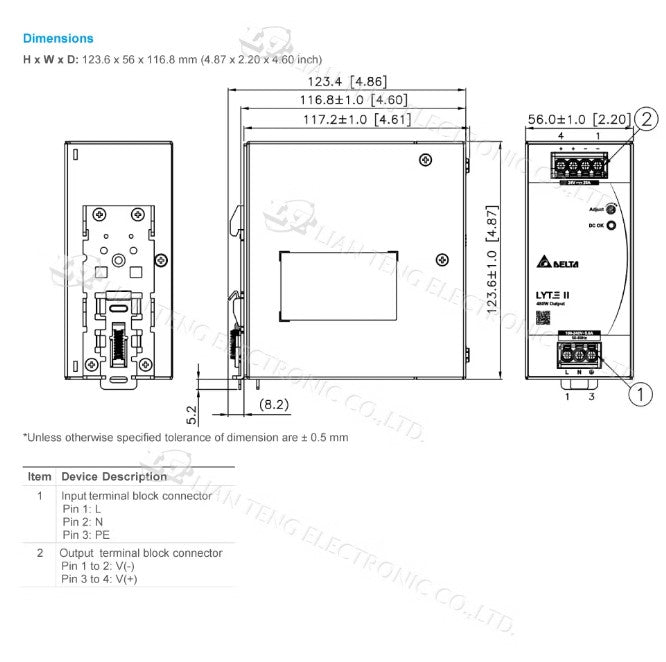 Delta DRL-24V480W1EN – 24V DC 480W 20A Alüminyum Kasa Güç Kaynağı