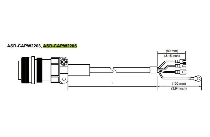 Delta ASD-CAPW2205 – ASDA-A2 Servo Motor Güç Kablosu, 3.5–5kW, 5 Metre