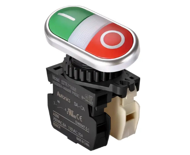 AUTONICS S2TR-P3WABLM – Işıklı İkiz Buton | 0-1 Konum – 1NA + 1NK – 100-220V AC