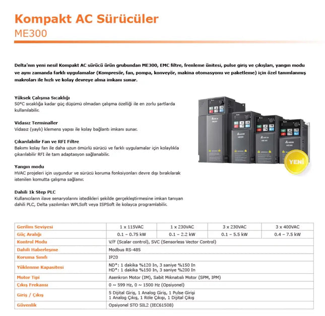 DELTA VFD5A5ME43AFNAA – ME300 Serisi Hız Kontrol Cihazı