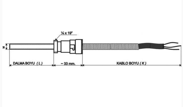 EMKO RT-M06-L050-K03 - Termokupl Kablolu PT100 Sıcaklık Sensörü